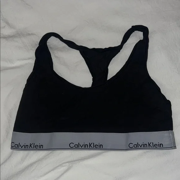 Calvin Klein Black Racerback Bralette with Gray Logo Band - Picture 1 of 2